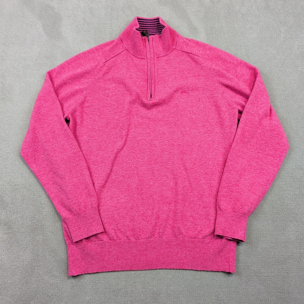 Southern Tide Preppy 1/4 Zip Sweater M Pink Wool Alpaca Coastal Golf Pullover